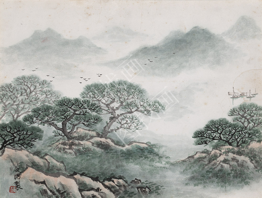 近现代 宋文治 山水镜片 30x40xm